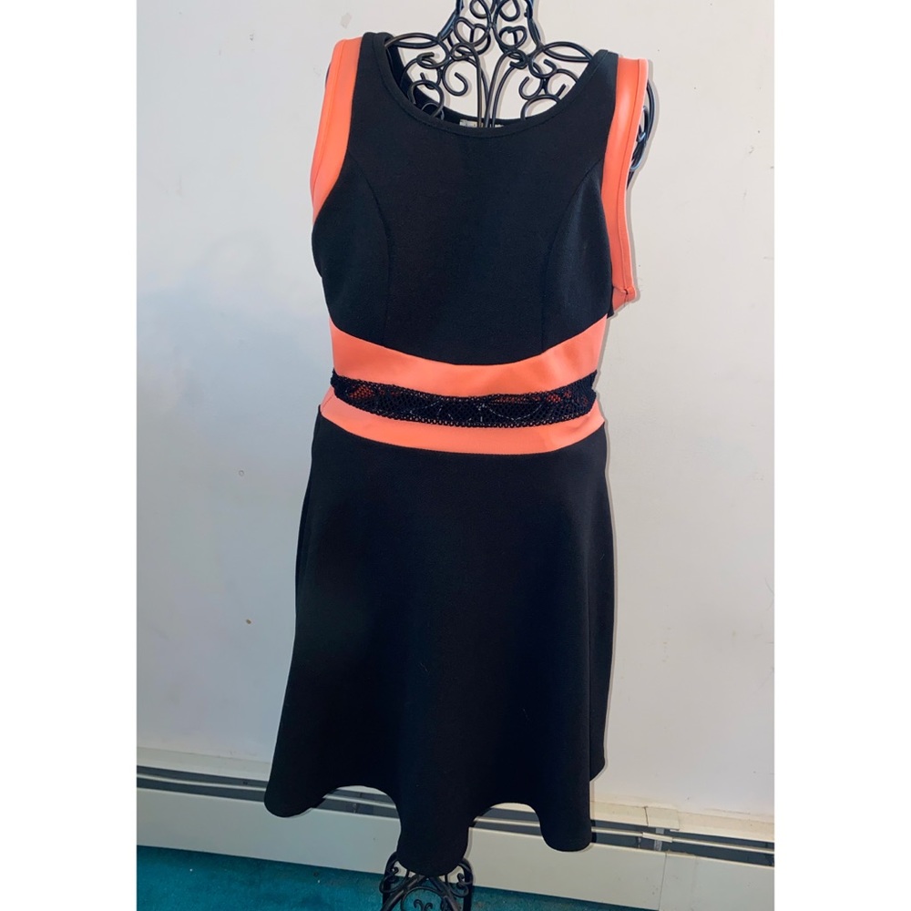 Black Dress with mesh stomach and pop of color